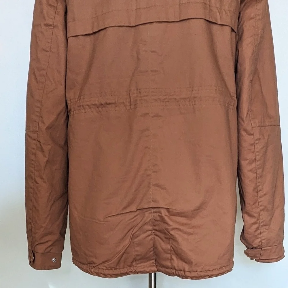 Love Tree Boutique Brown Faux Fur Trimmed Hood Sherpa Lined Jacket Coat Small - Picture 8 of 13